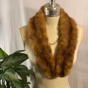 Real Fur Genuine Brown Mink Collar w/ Clips Vtg
